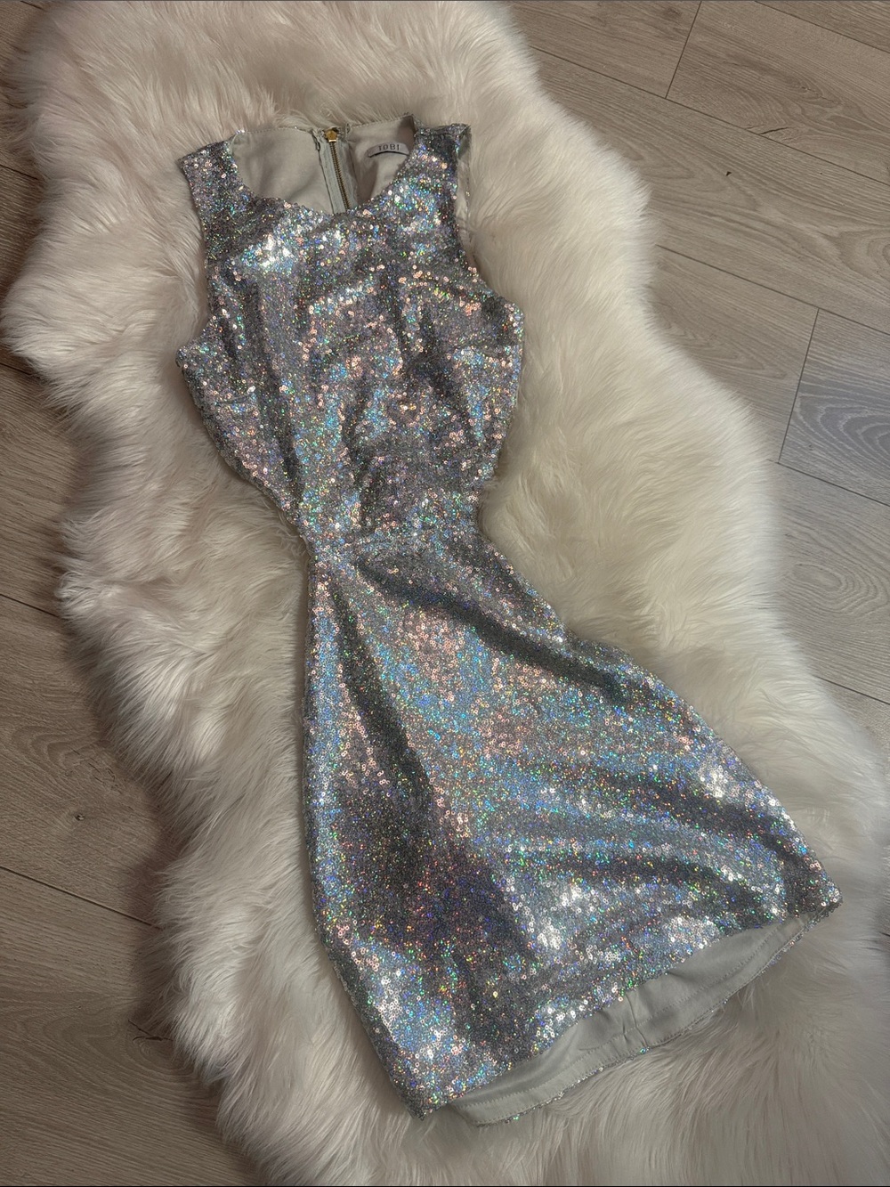 TOBI Brand Silver Holographic Sequin Mini Dress